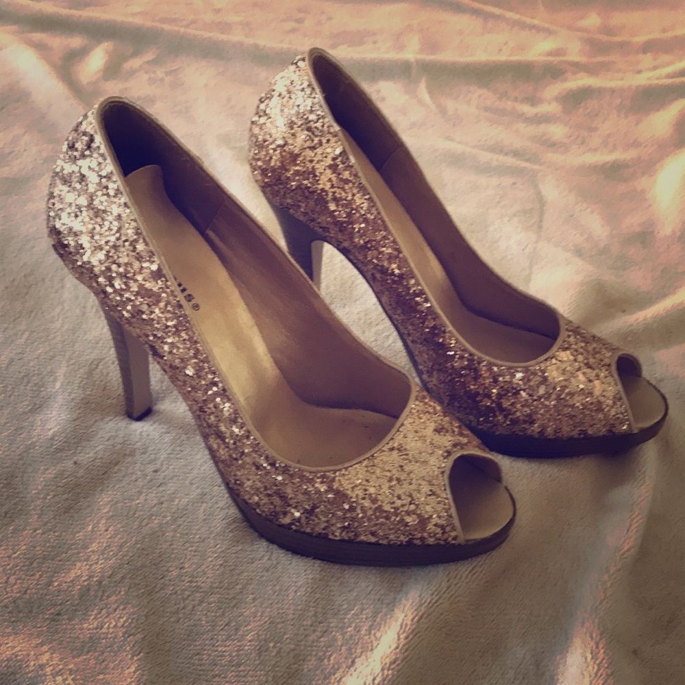 Gold open toe high heels